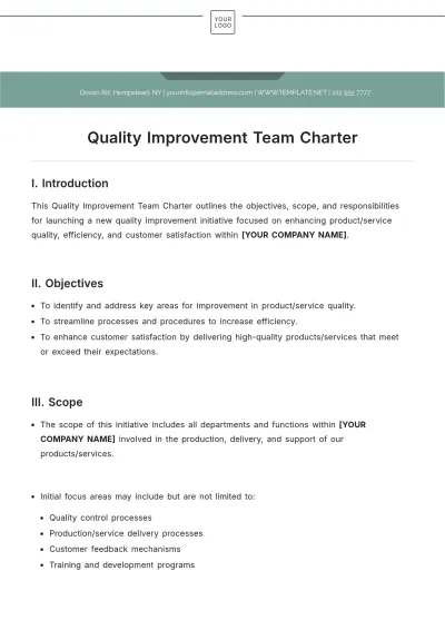 Free Quality Improvement Team Charter Template to Edit Online