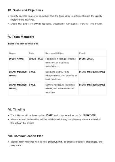 Free Quality Improvement Team Charter Template to Edit Online