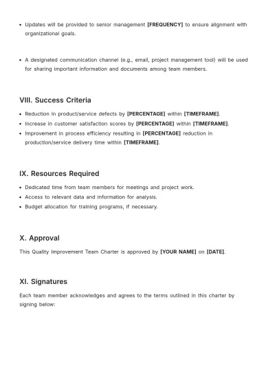 Free Quality Improvement Team Charter Template to Edit Online