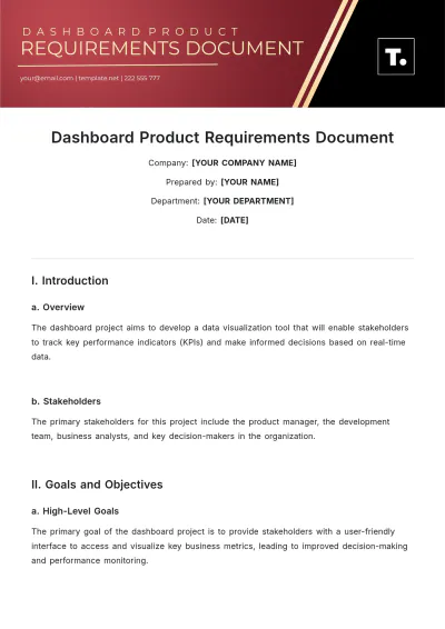 Free Dashboard Product Requirements Document Template to Edit Online