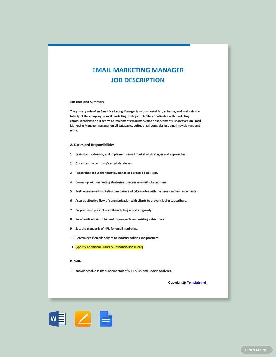 Email Marketing Manager Job Ad/Description Template