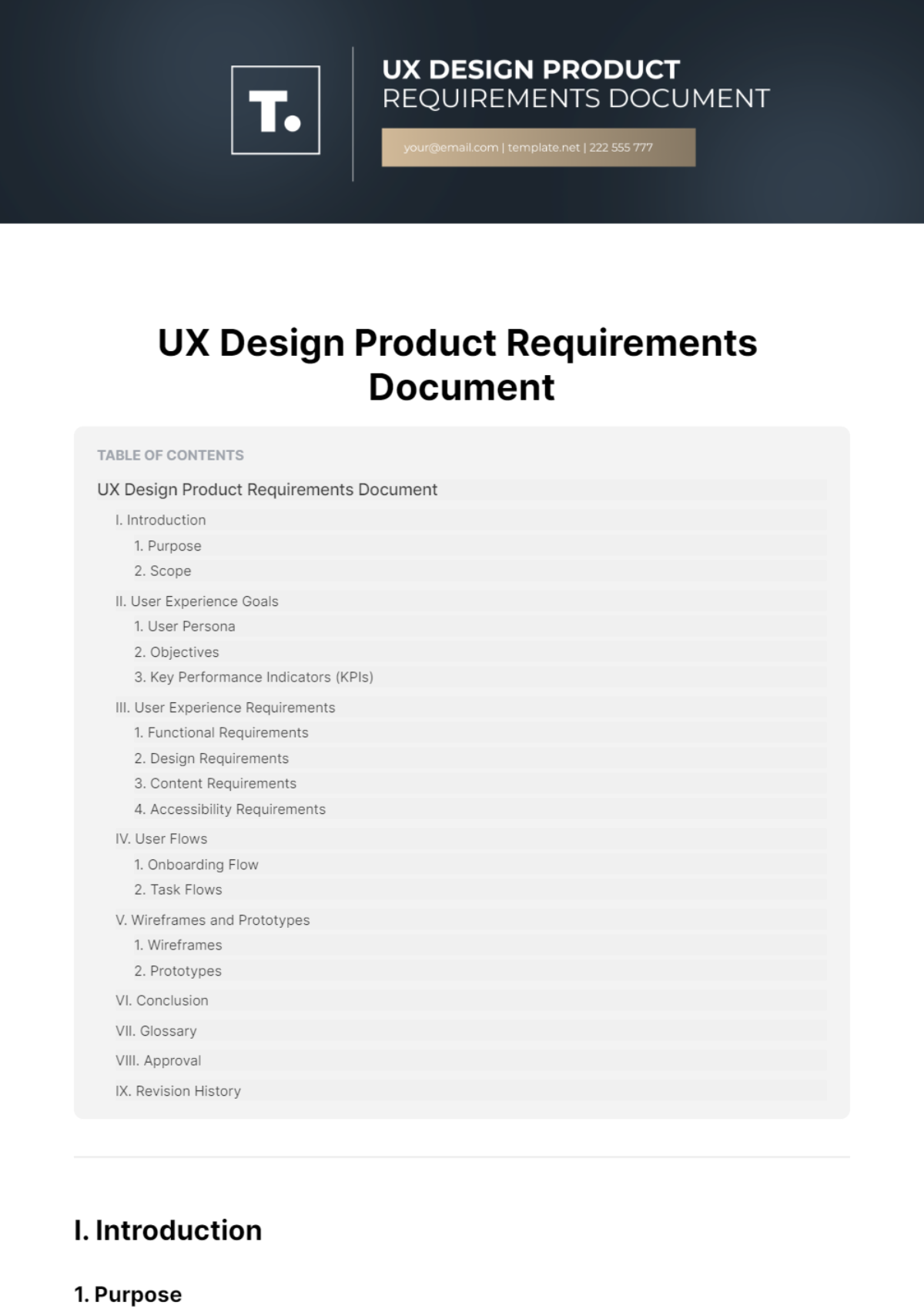 UX Design Product Requirements Document Template