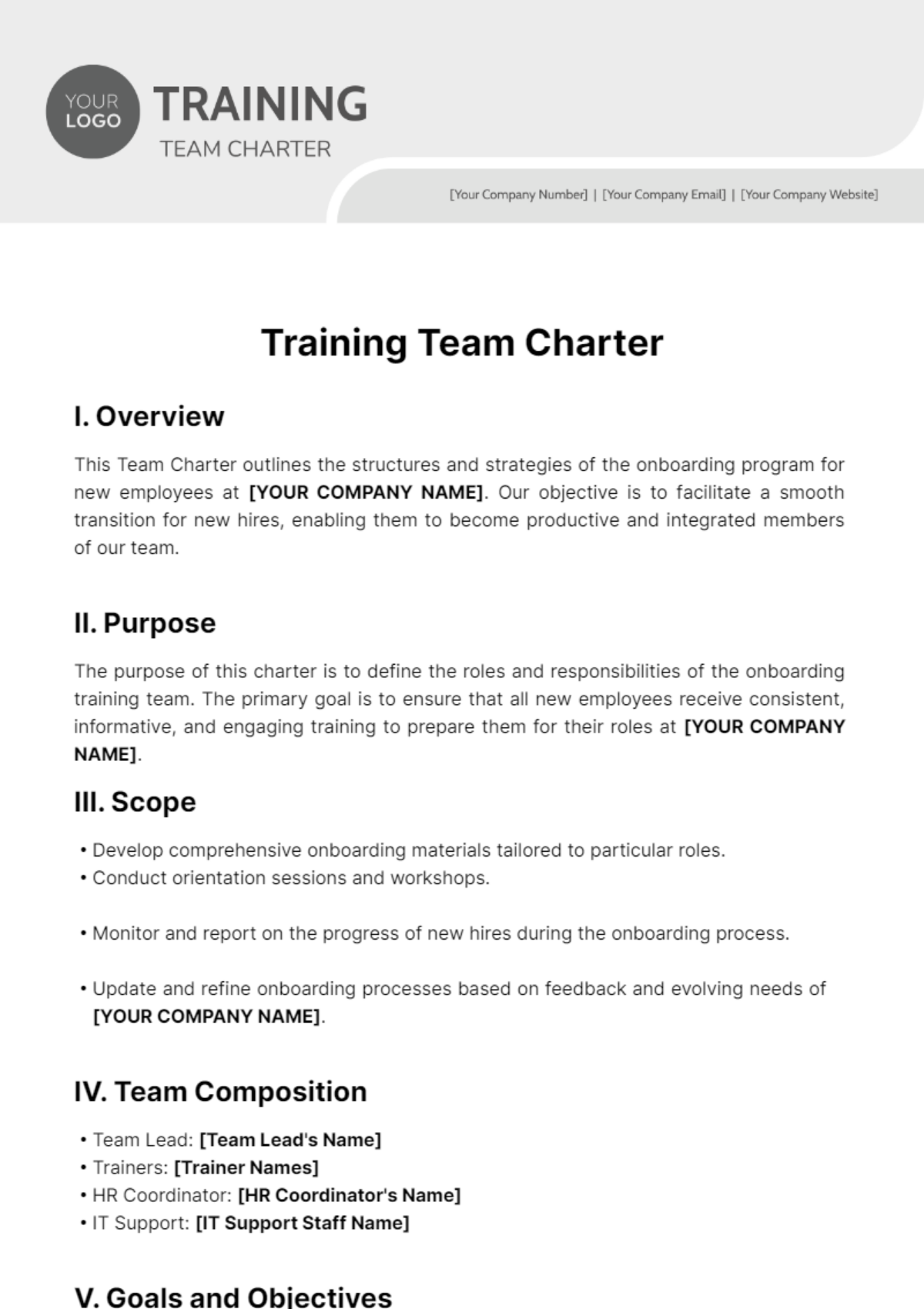 Free Training Team Charter Template