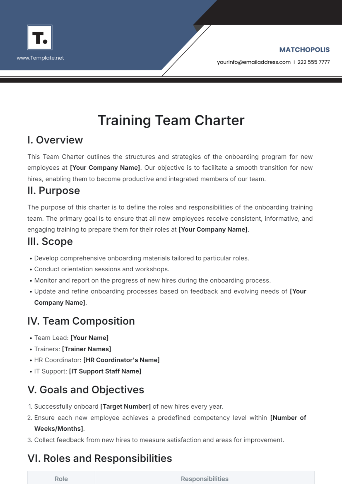 Training Team Charter Template