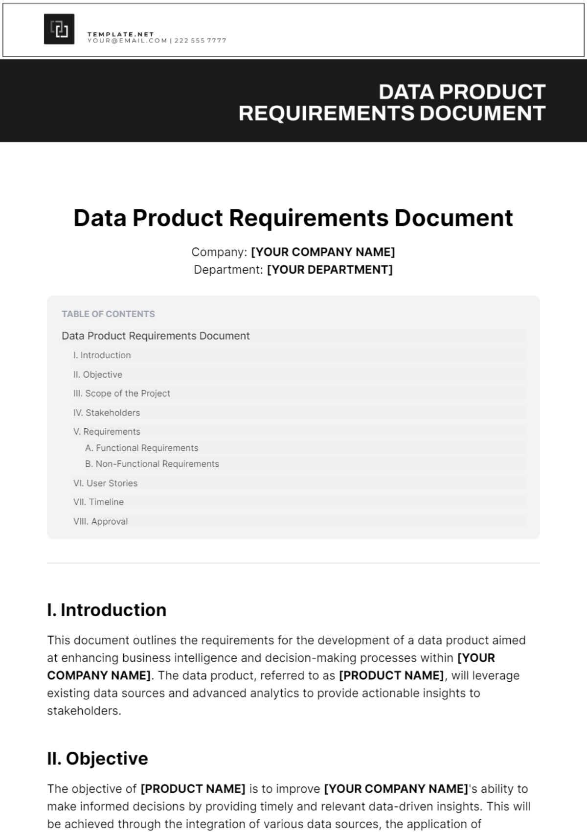 Data Product Requirements Document Template