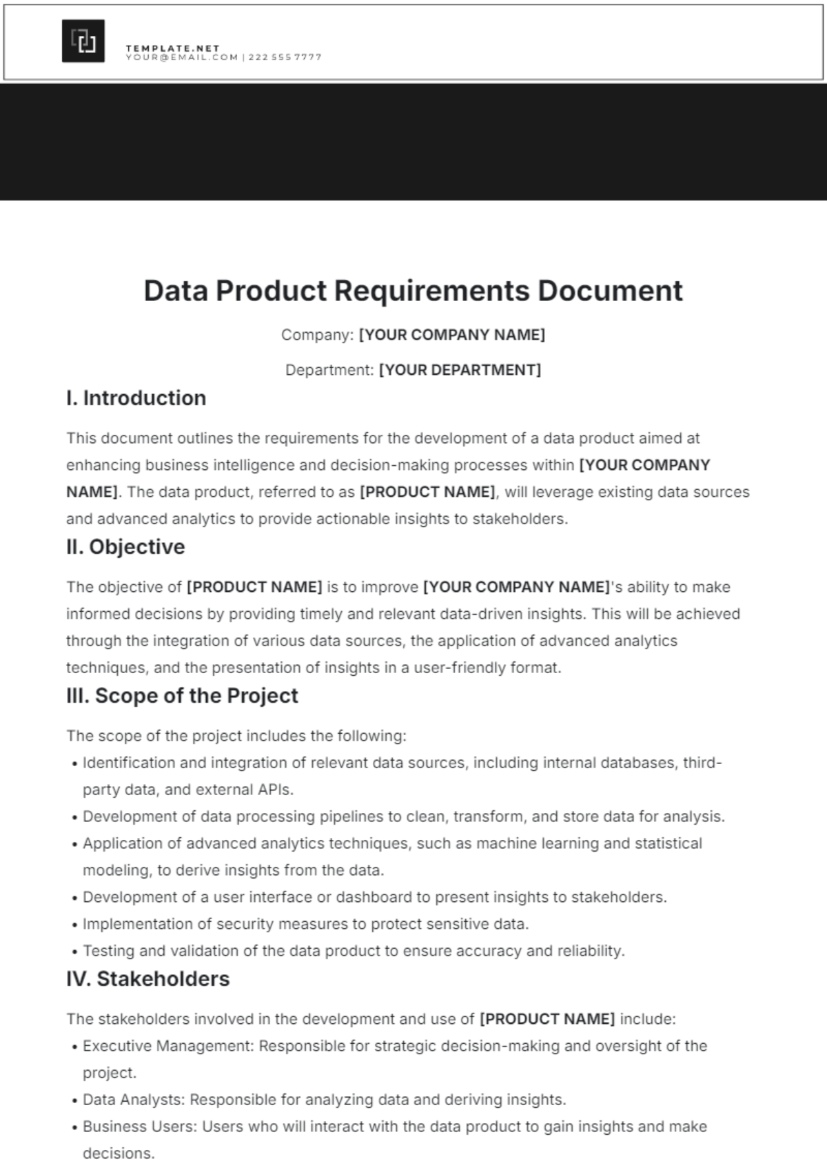 Data Product Requirements Document Template