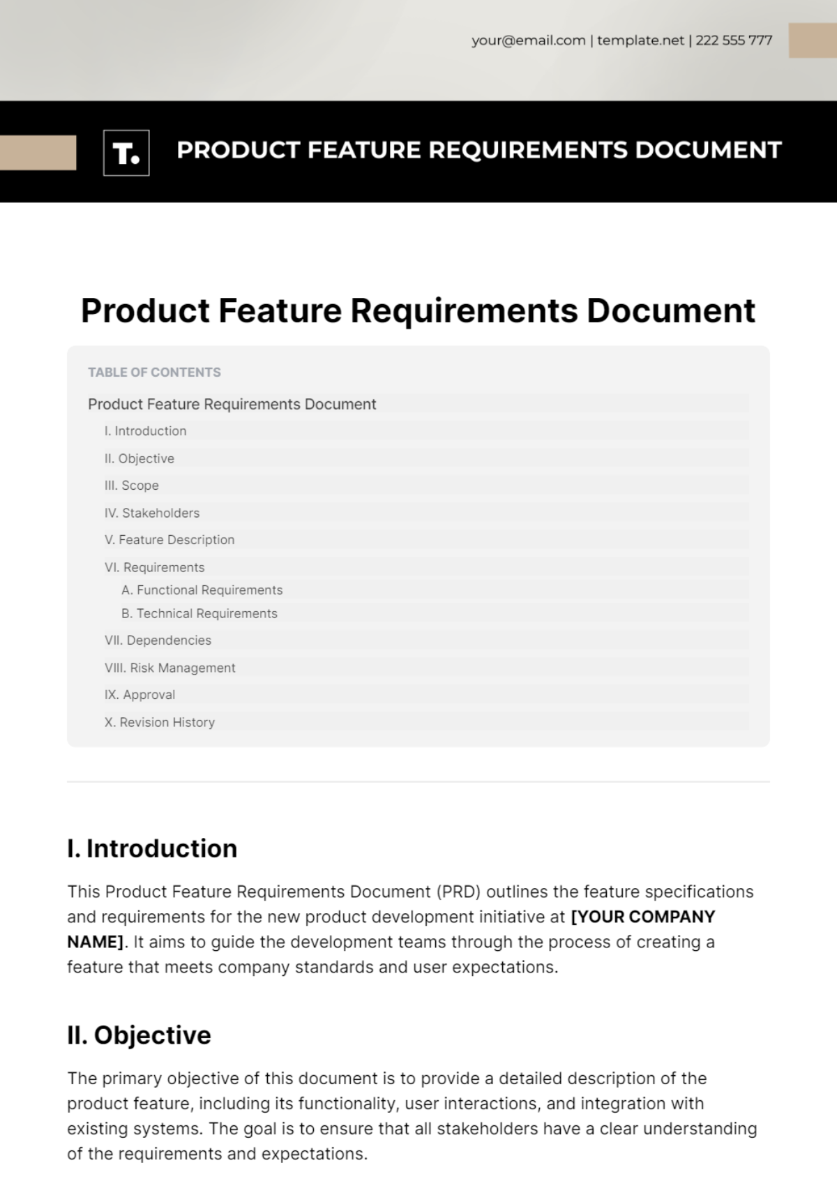 Free Product Feature Requirements Document Template