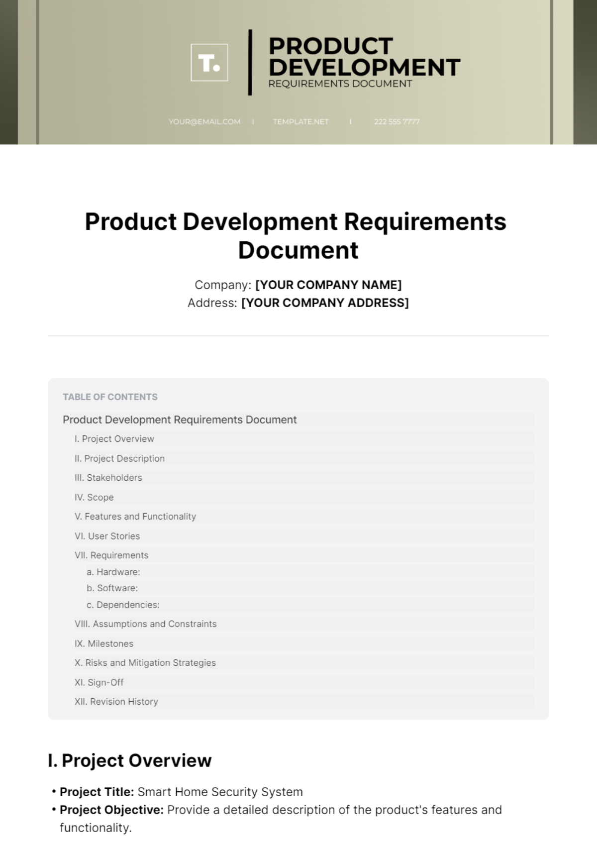 Product Development Requirements Document Template