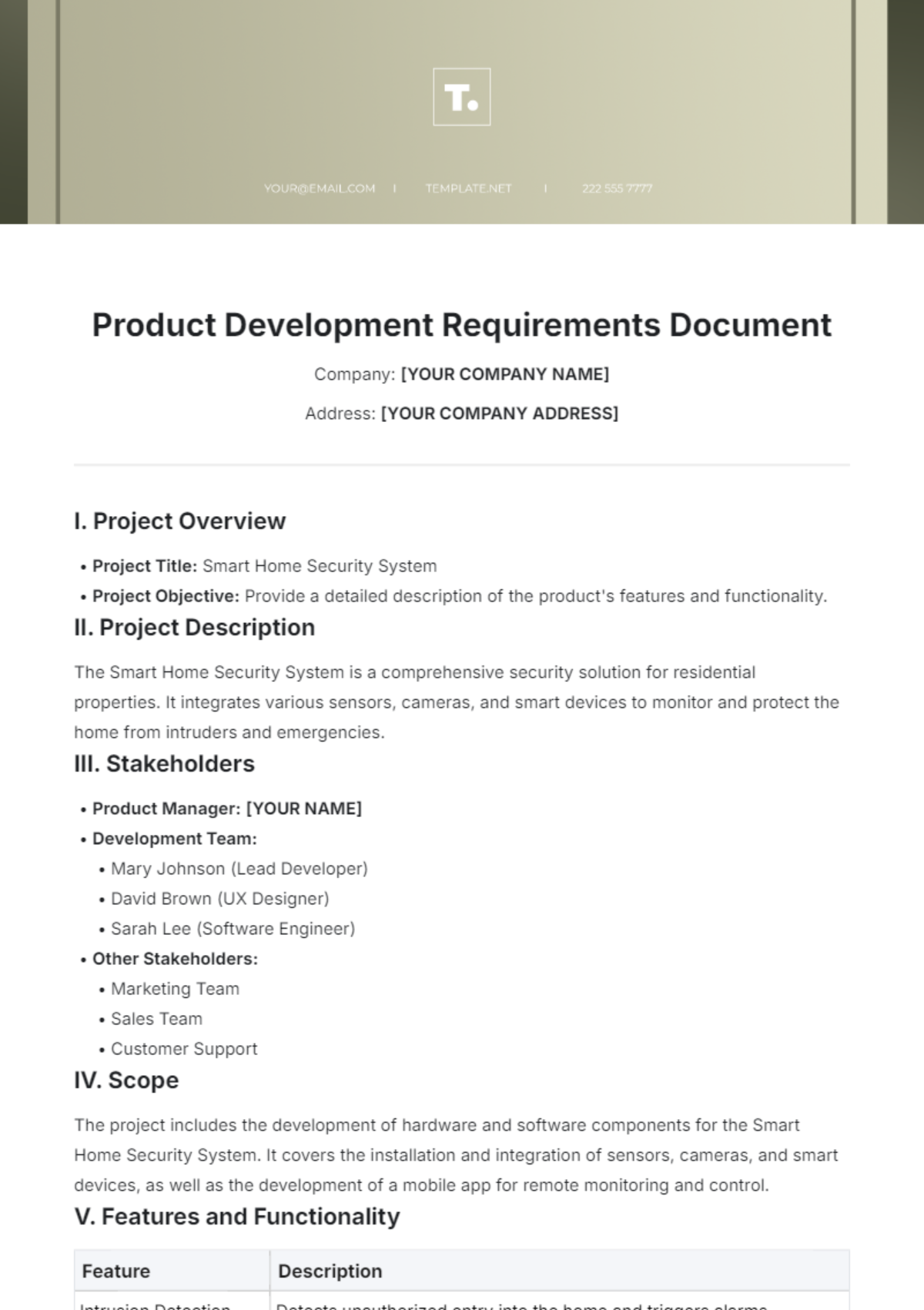 Product Development Requirements Document Template