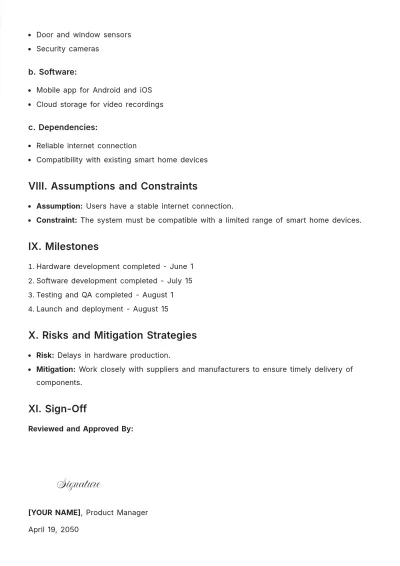 Free Product Development Requirements Document Template to Edit Online
