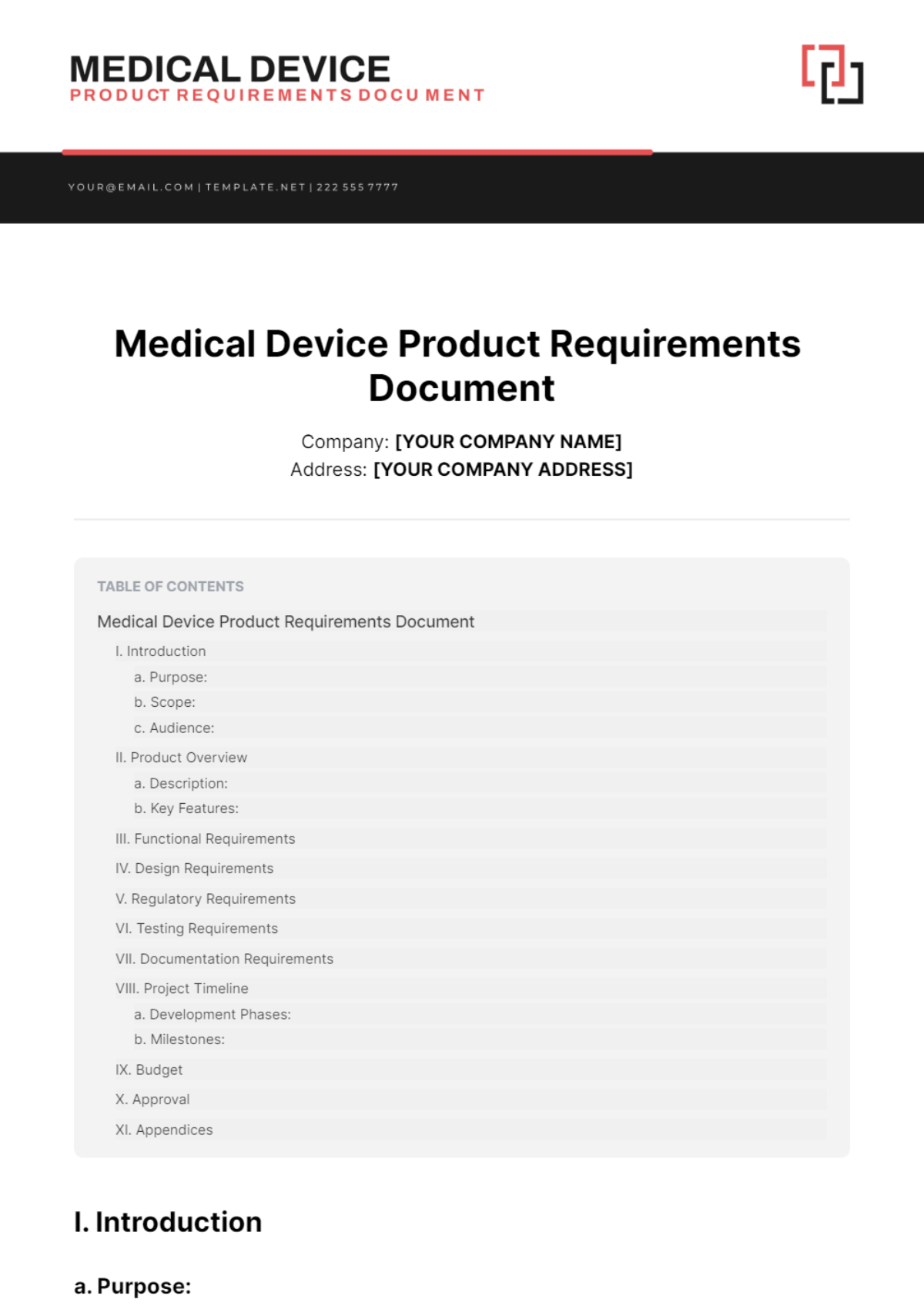 Medical Device Product Requirements Document Template