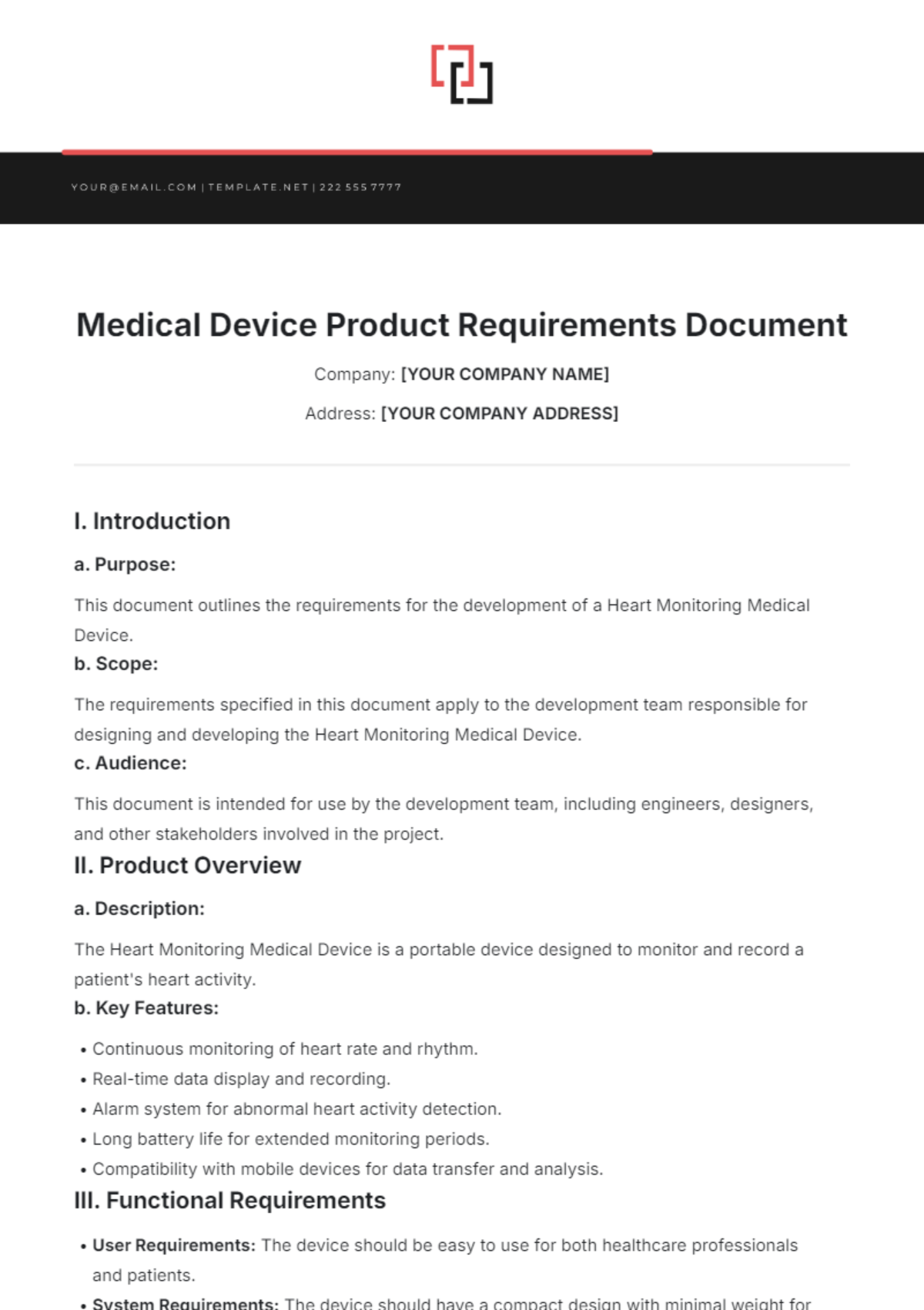 Medical Device Product Requirements Document Template