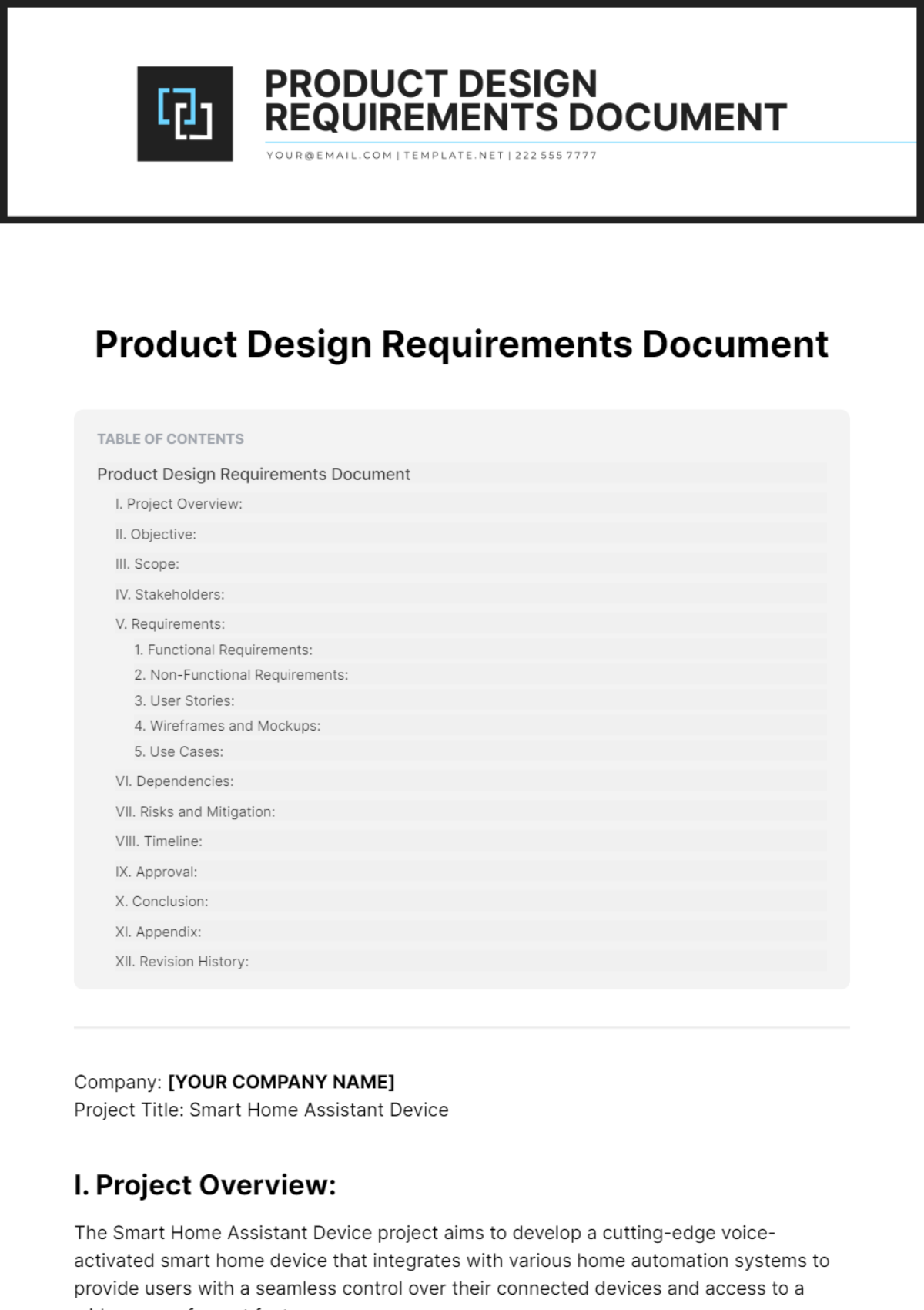 Product Design Requirements Document Template
