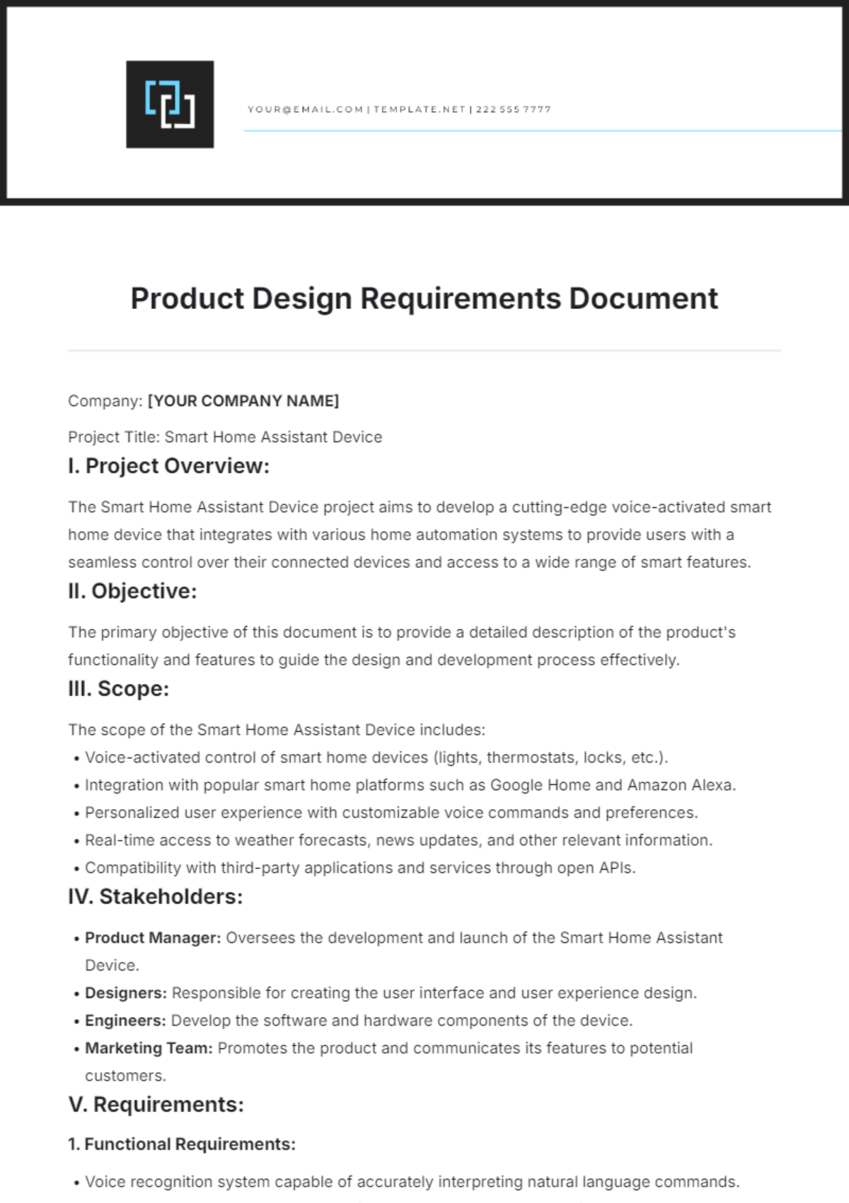 Product Design Requirements Document Template