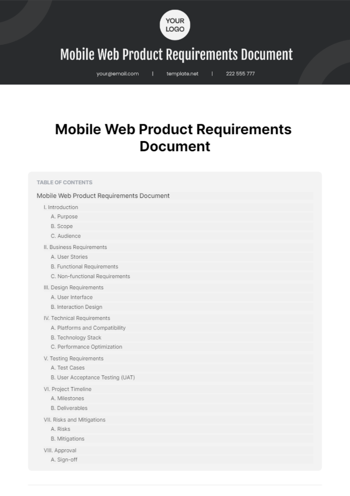 Mobile Web Product Requirements Document Template