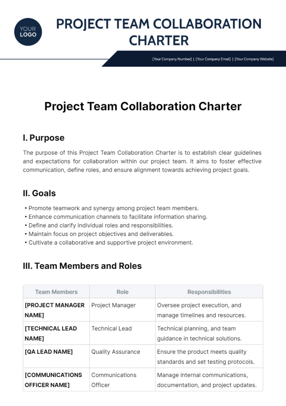 Free Project Team Collaboration Charter Template