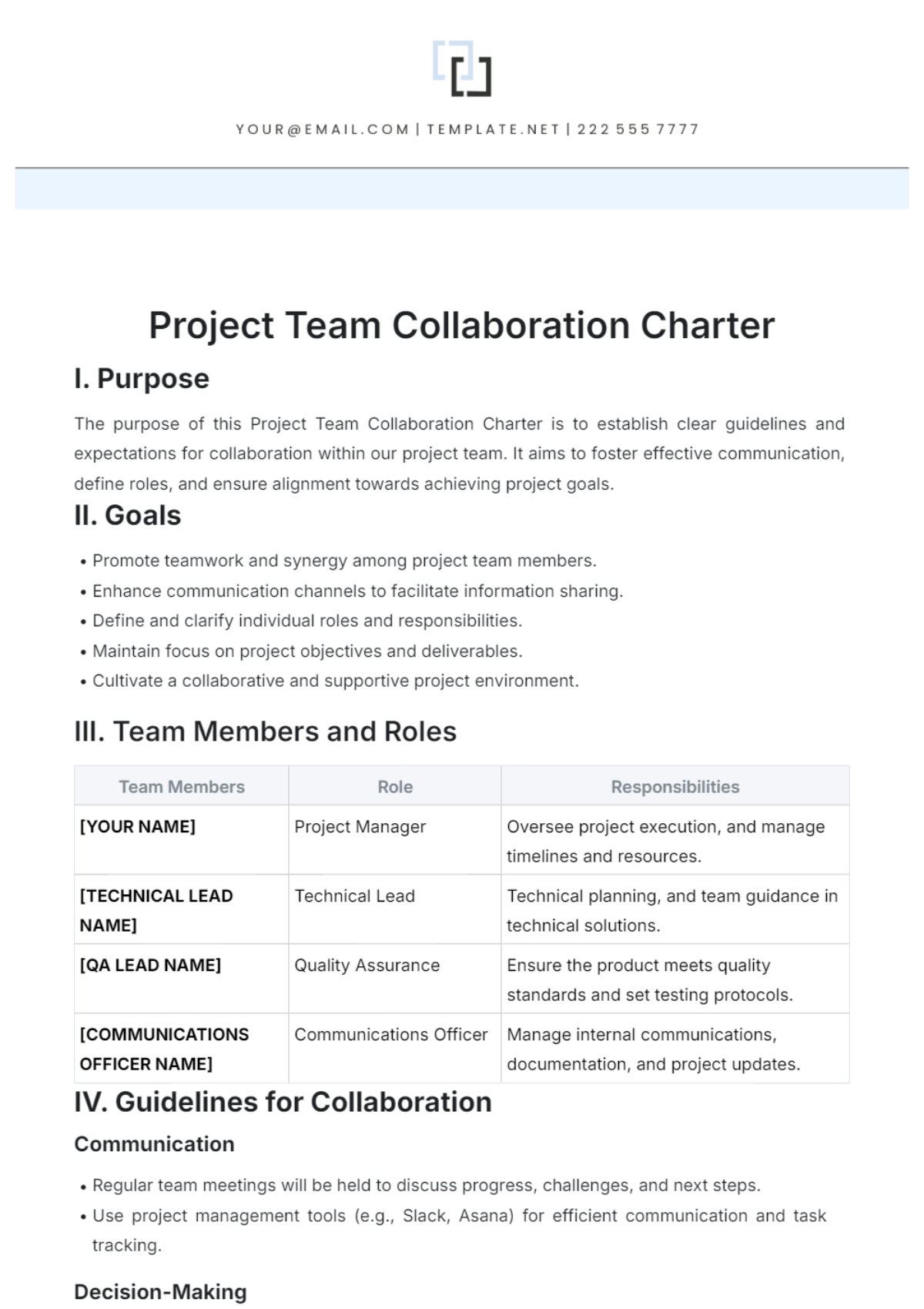 Project Team Collaboration Charter Template