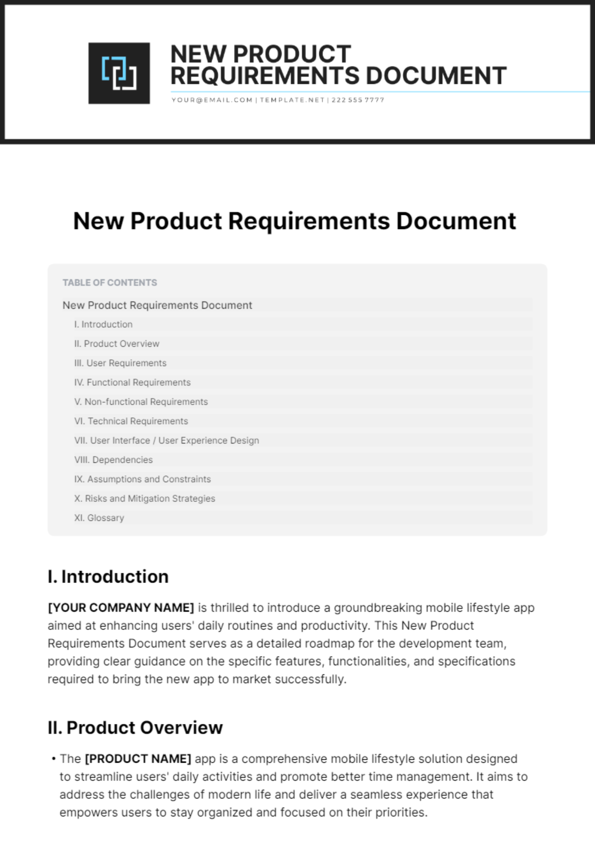 New Product Requirements Document Template