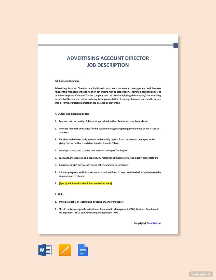 Advertising Account Director Job Ad/Description Template - Google Docs