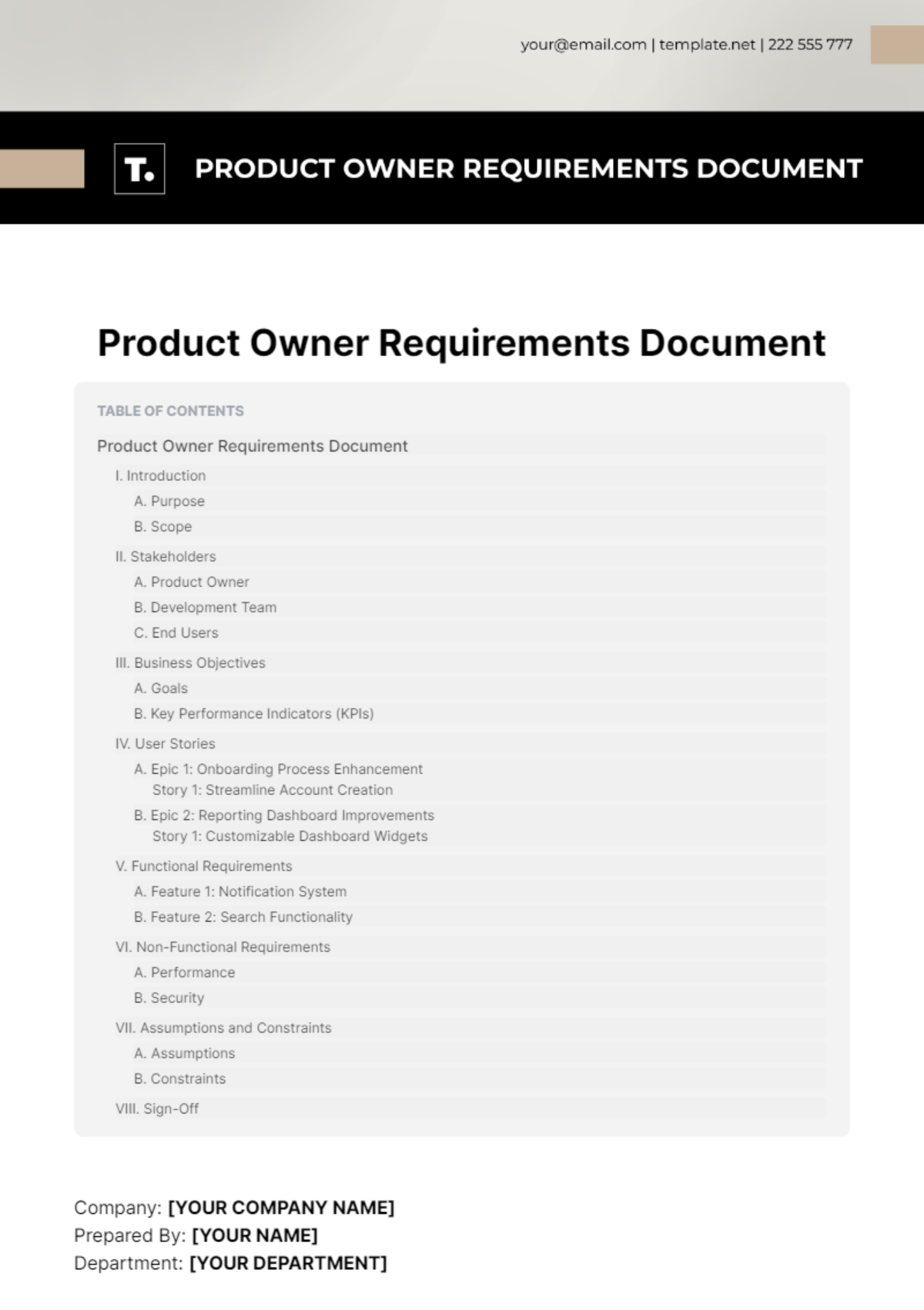 Product Owner Requirements Document Template