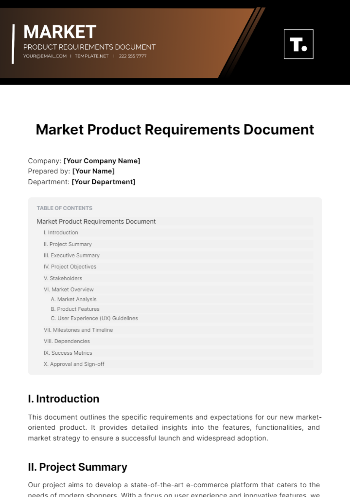 Market Product Requirements Document Template