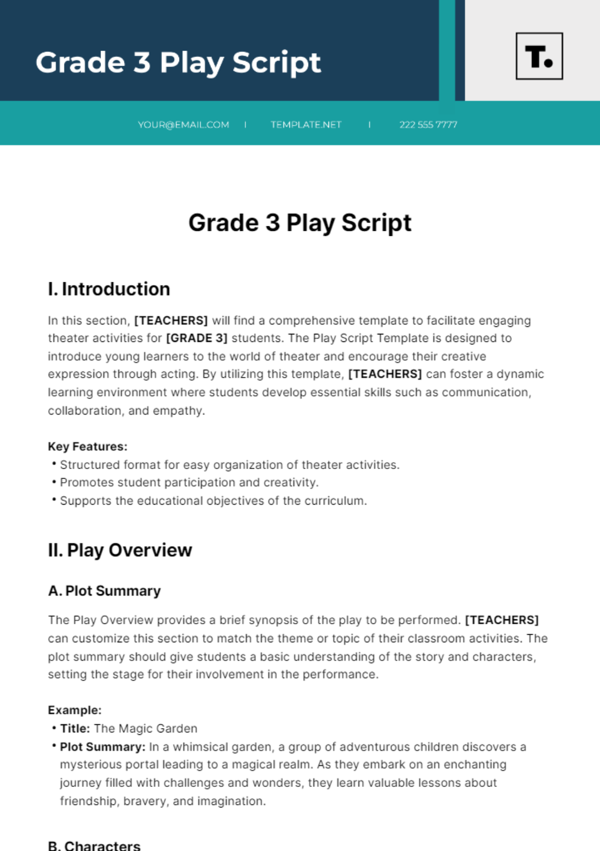 Play Script For Grade 3 Template