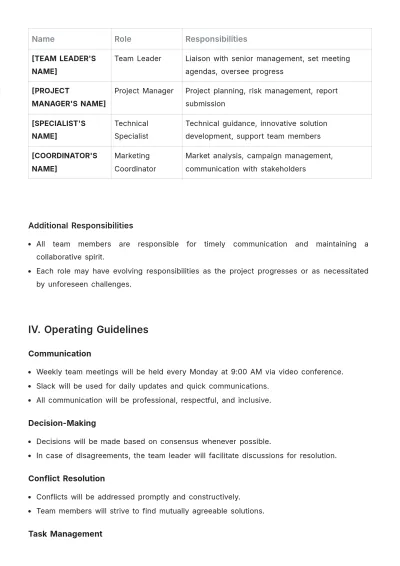 Free Winning Team Charter Template to Edit Online