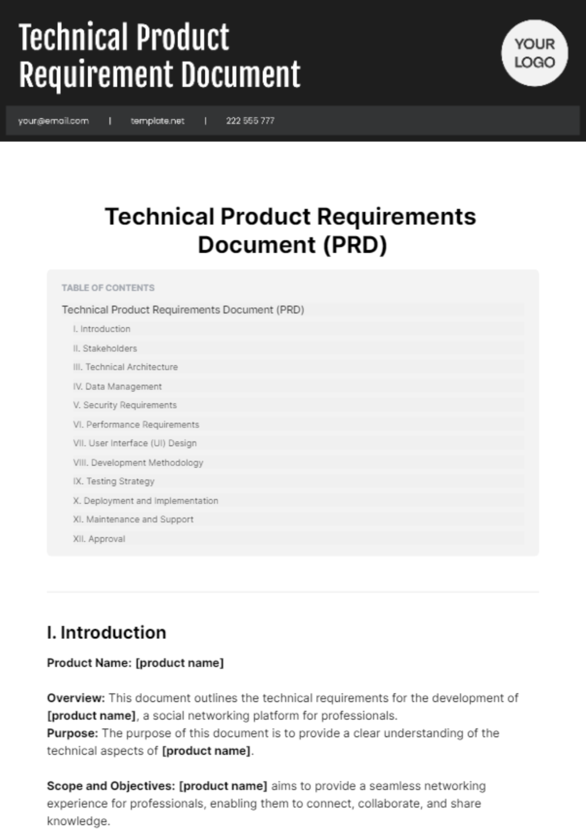Technical Product Requirements Document Template
