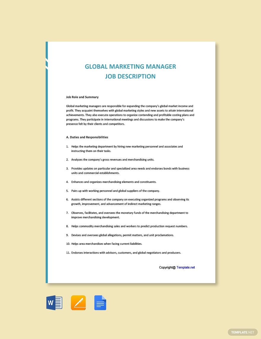 Global Marketing Manager Job Ad/Description Template