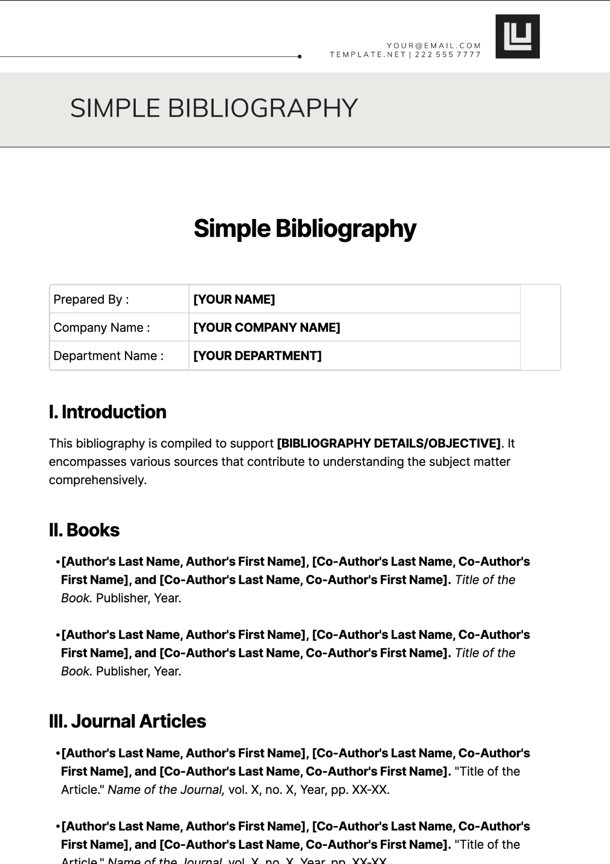 Free Simple Bibliography Template