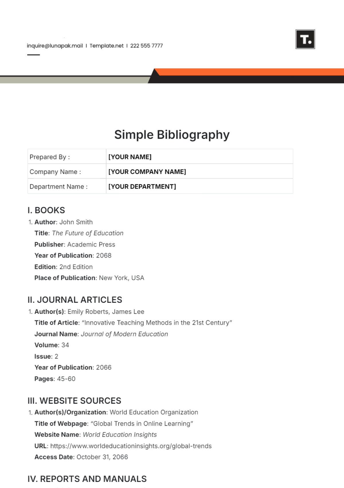 Simple Bibliography Template - Edit Online & Download