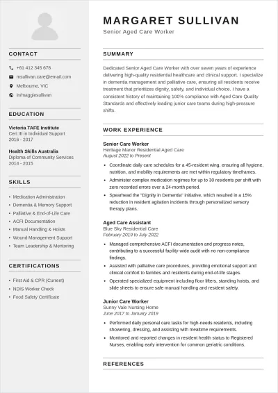 Free Aged Care ATS Resume Template, AI Resume Builder