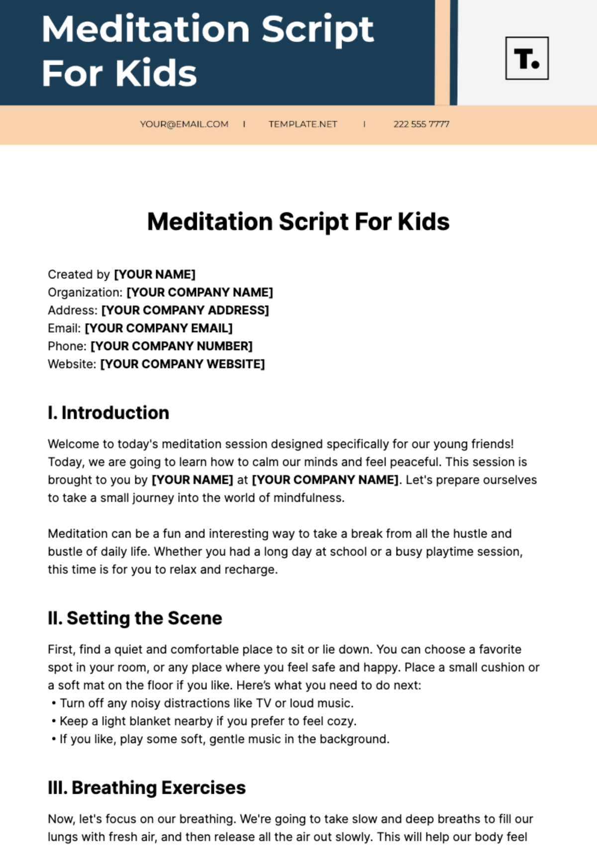Meditation Script For Kids Template