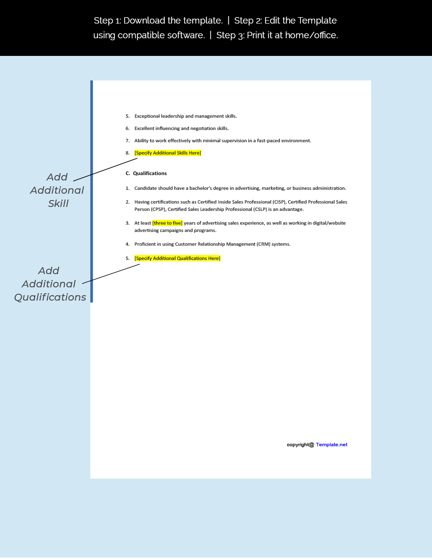 Advertising Sales Manager Job Ad/Description Template - Google Docs, Word,  Apple Pages | Template.net