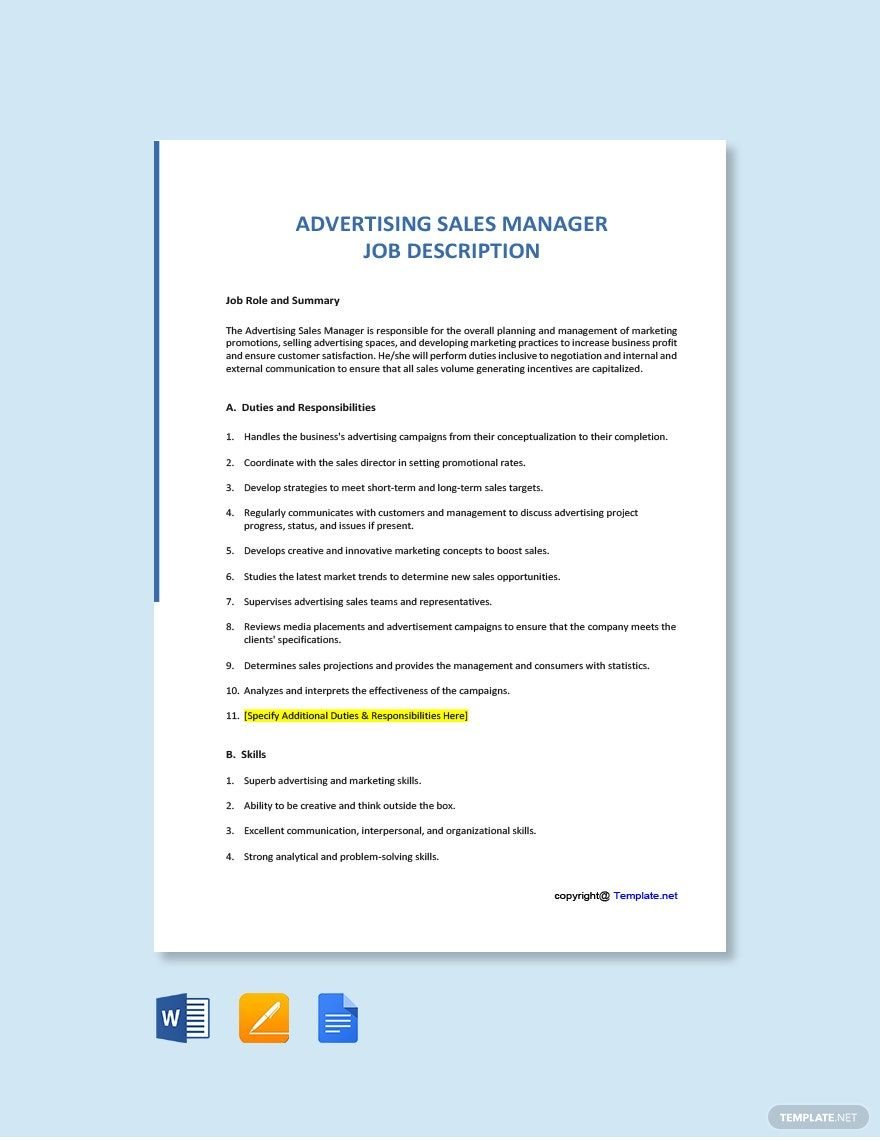 Advertising Sales Manager Job Ad/Description Template