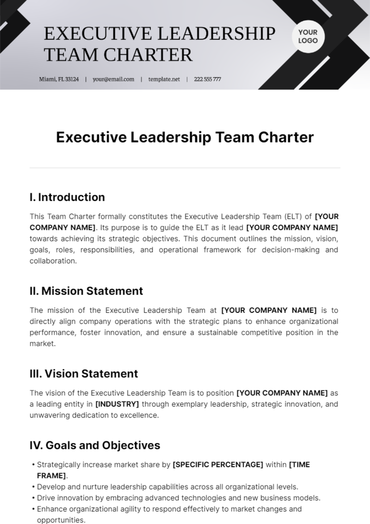 Executive Leadership Team Charter Template