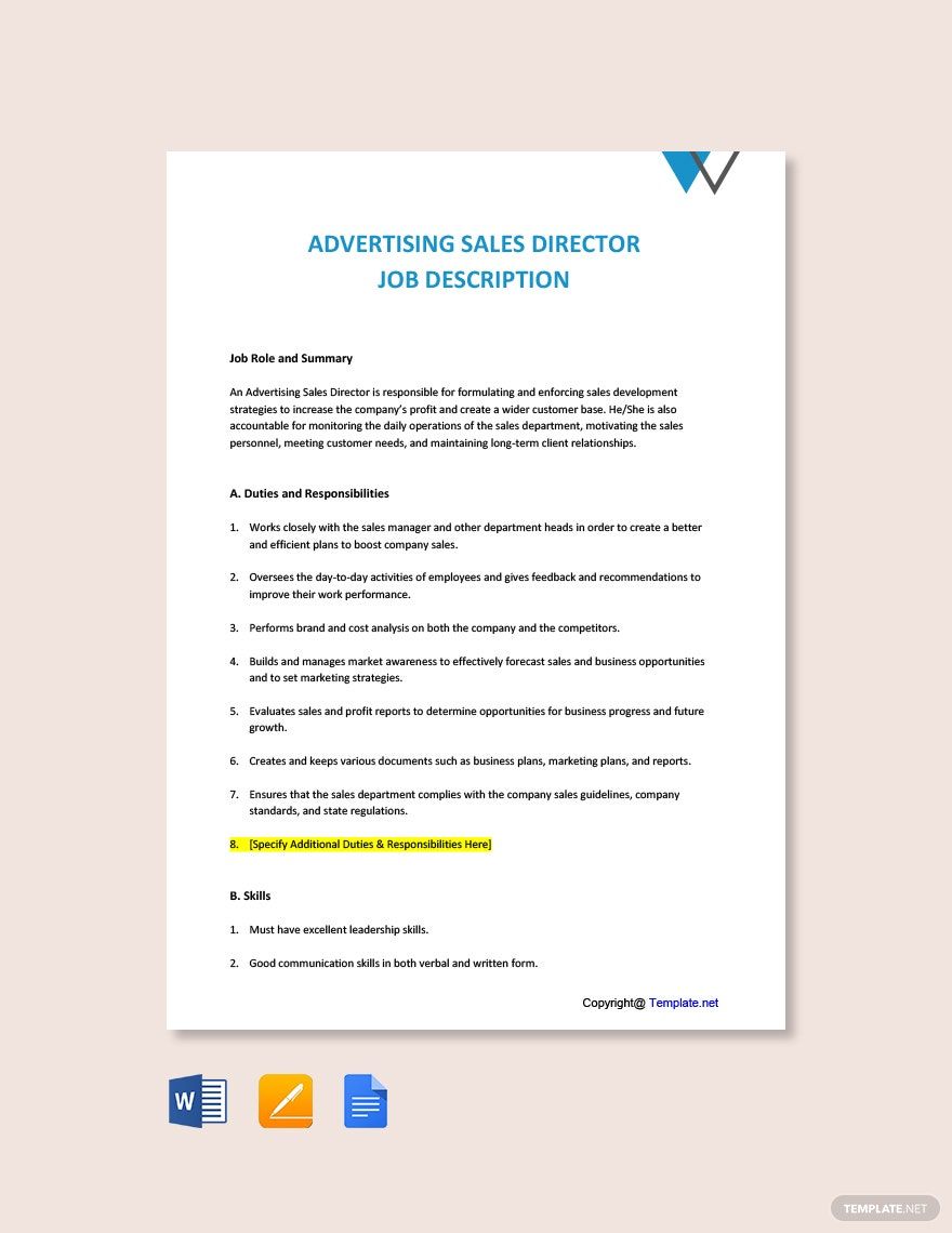 Advertising Sales Director Job Ad/Description Template