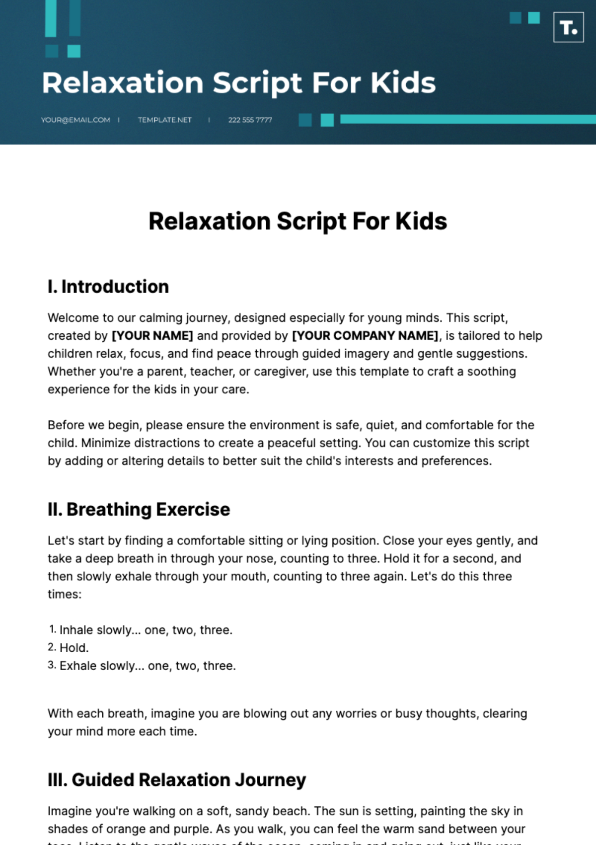 Relaxation Script For Kids Template