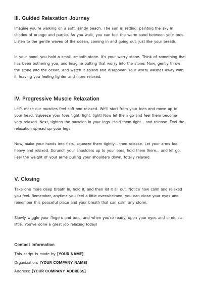 Free Relaxation Script For Kids Template to Edit Online