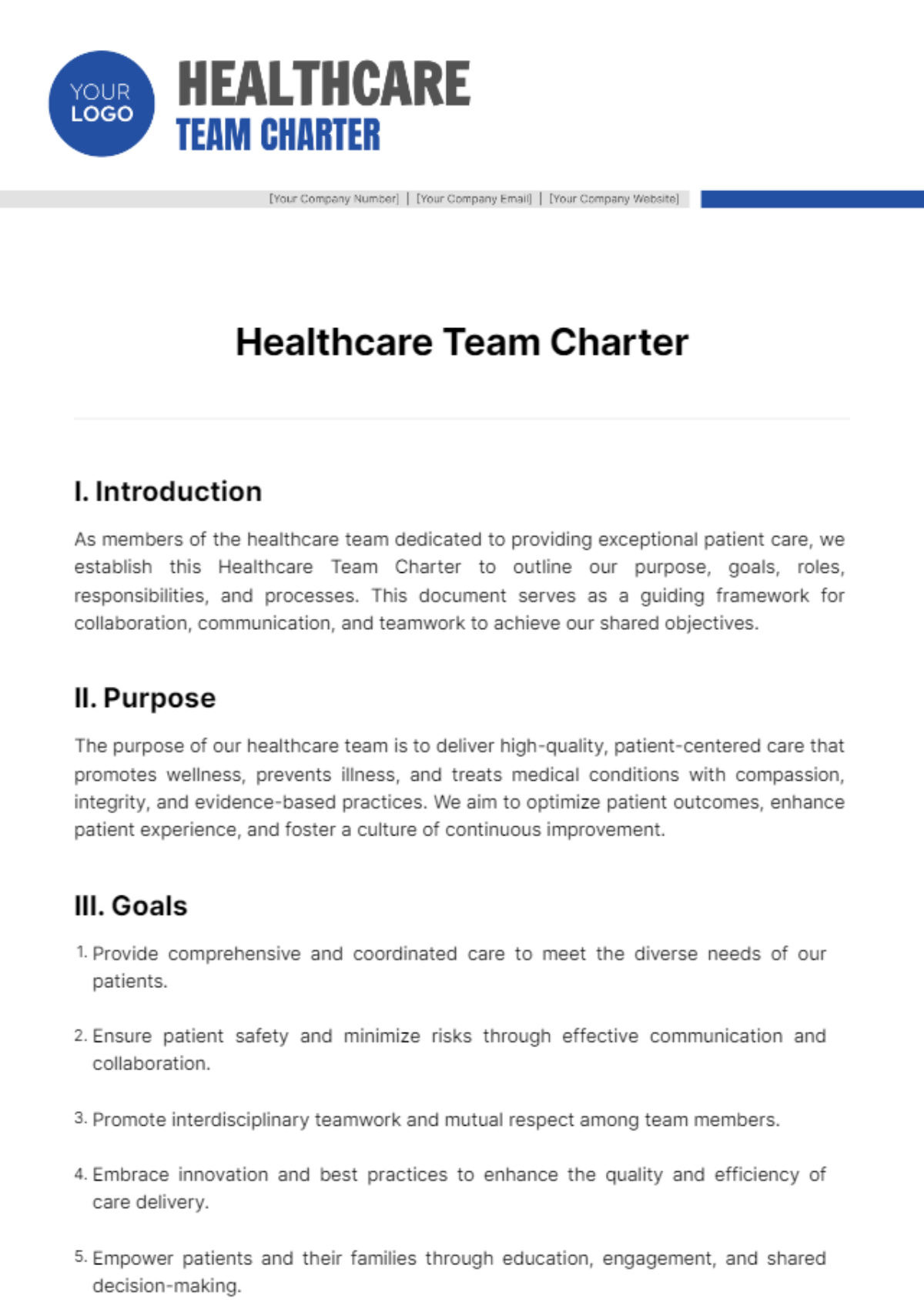 Free Healthcare Team Charter Template