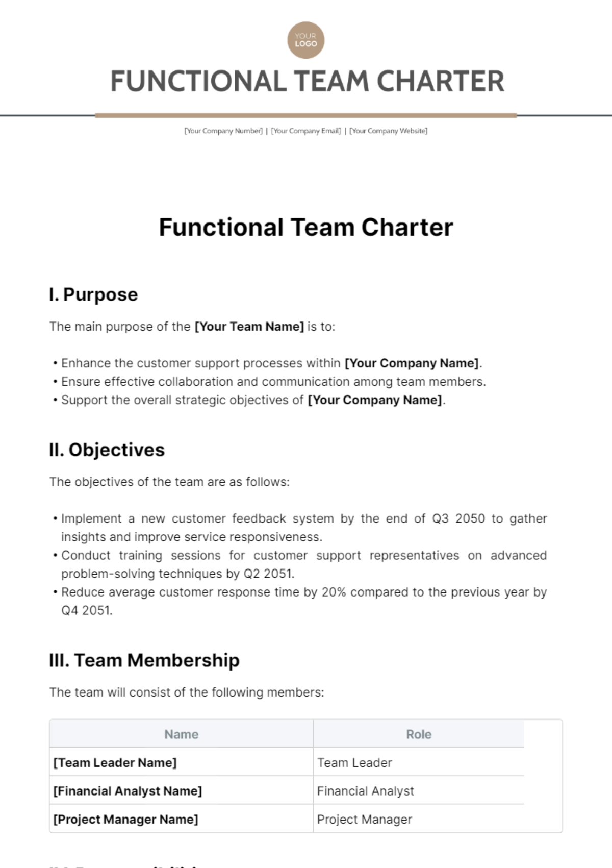 Free Functional Team Charter Template
