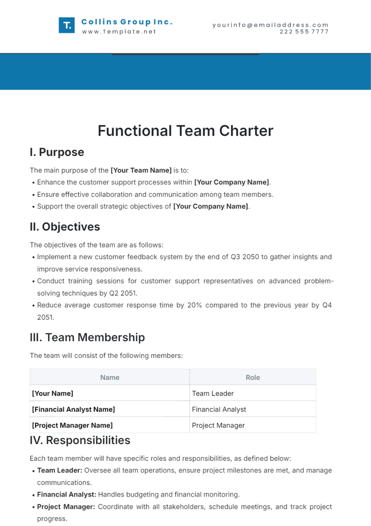 Functional Team Charter Template