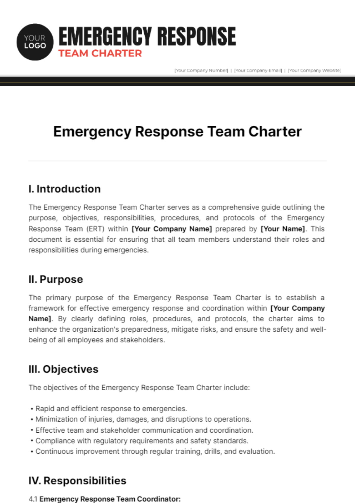 Free Emergency Response Team Charter Template