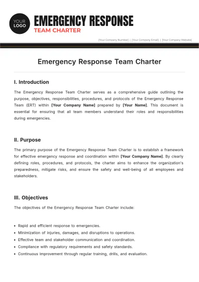 Free Emergency Response Team Charter Template to Edit Online