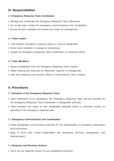 Free Emergency Response Team Charter Template to Edit Online
