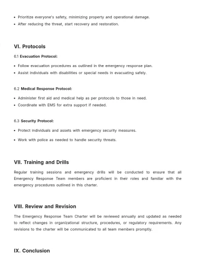 Free Emergency Response Team Charter Template to Edit Online