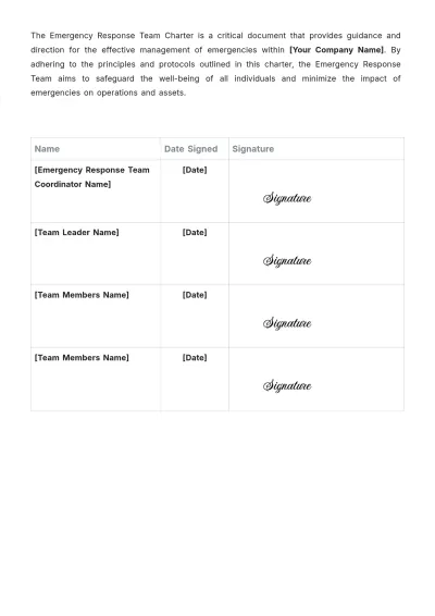 Free Emergency Response Team Charter Template to Edit Online