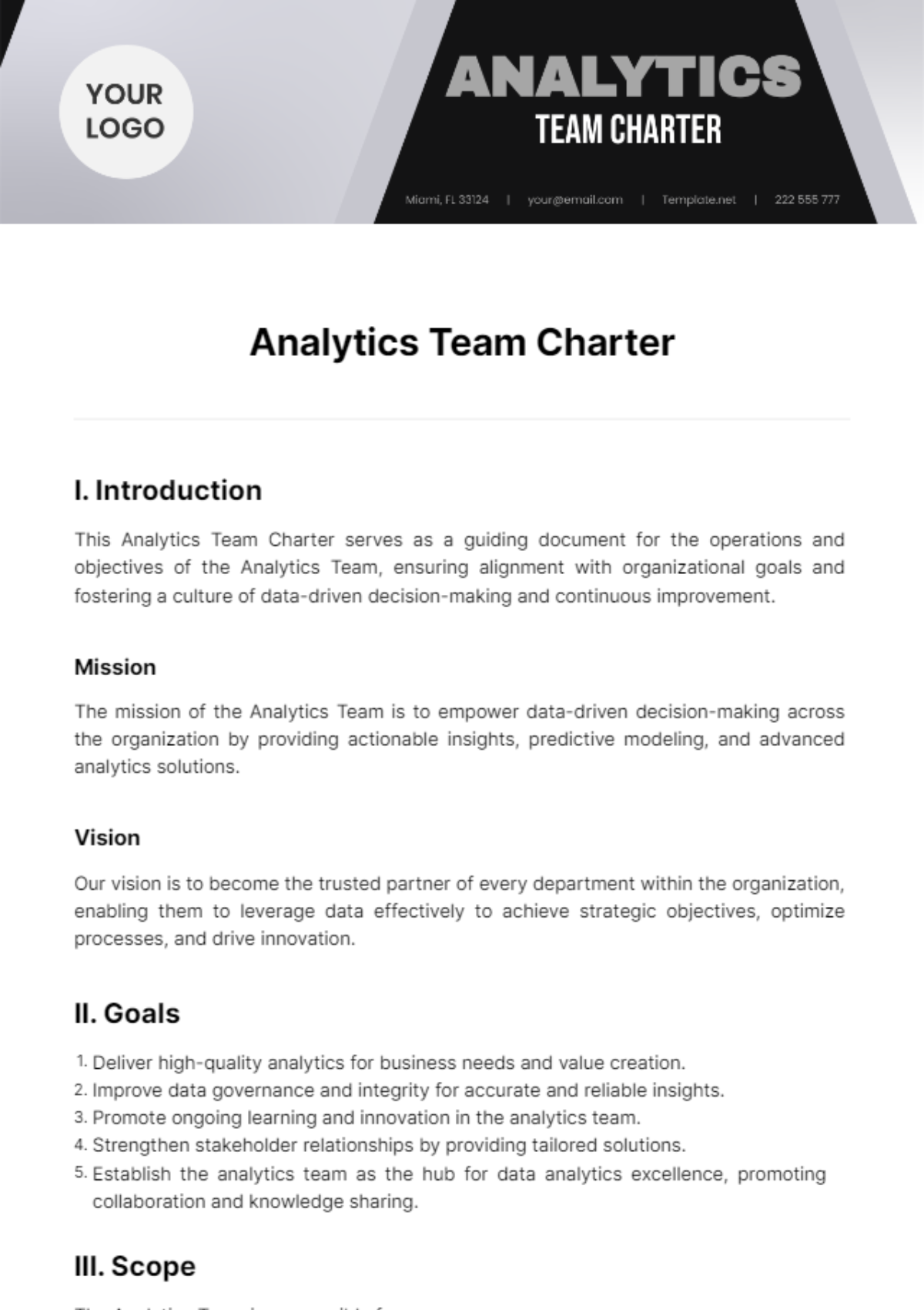 Free Analytics Team Charter Template