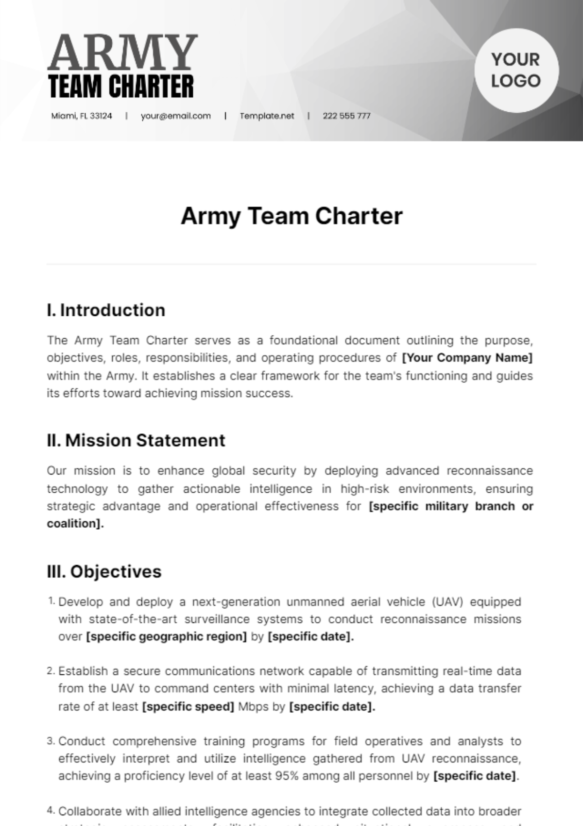 Free Army Team Charter Template