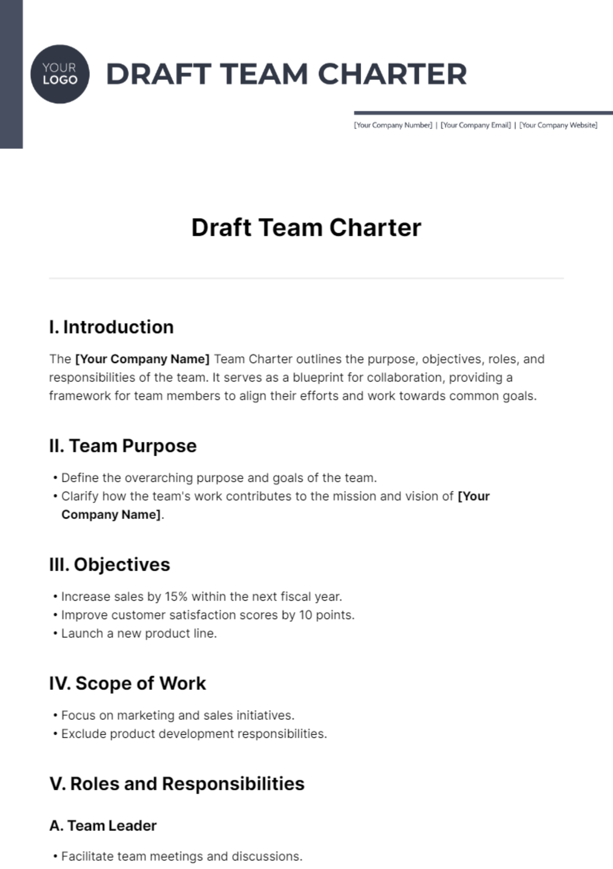 Free Draft Team Charter Template